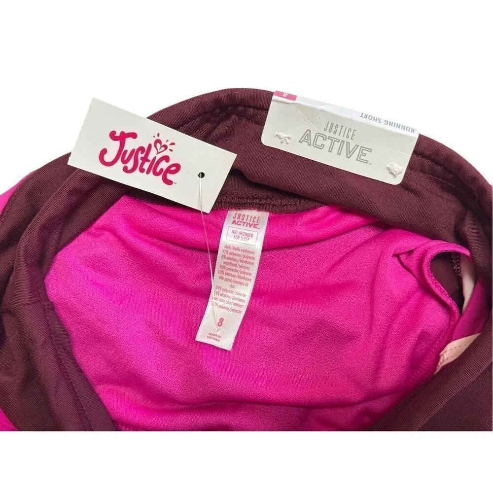 Justice Color Block Running Shorts Size 8 Pink BURGUNDY NEW